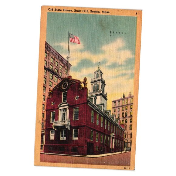 Old State House Boston MA Vintage Linen Postcard 1943 Postmarked Writing Used - Picture 1 of 2